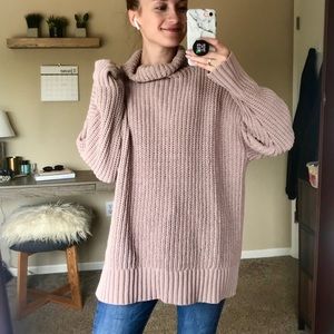Oversized Dusty Pink Turtleneck Sweater- SOFT!